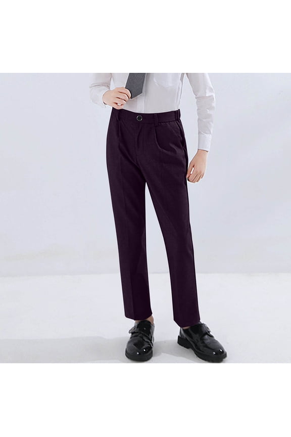 Boys Dress Pants Kids Button Waistband Stright Leg Comfy Flat Front 2-18 Years