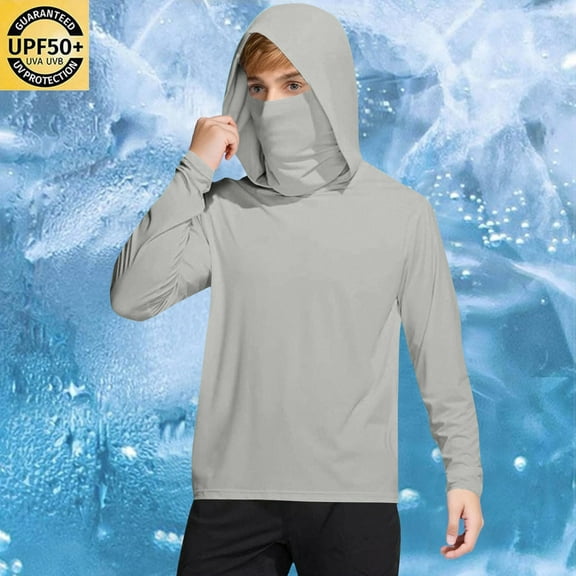 lmcalzta Boys Girls Upf 50  Fishing Shirts for Kids Toddler 4-15 Years Hiking Camping Sun Protection Hoodies with Mask