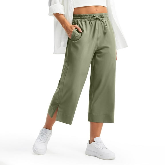 lmcalzta Capis Pants for Women High Waisted Loose Drawstring Lounge Pants Summer Casual Wide Leg Capris