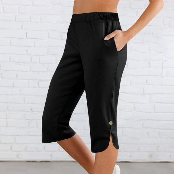 lmcalzta Capri Pants for Women Dressy Casual Stretchy Elastic Waist Lounge Trousers with Pockets