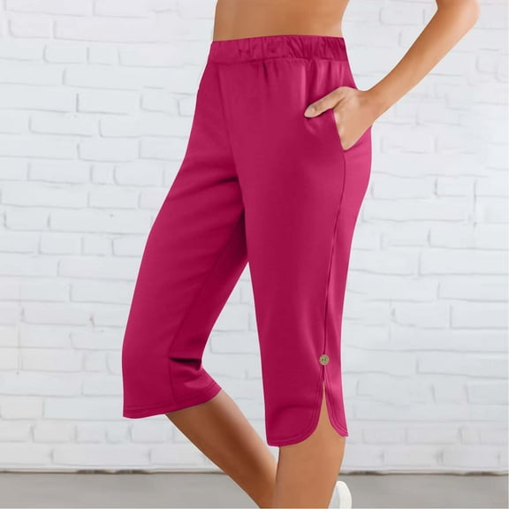 lmcalzta Capri Pants for Women Dressy Casual Stretchy Elastic Waist Lounge Trousers with Pockets