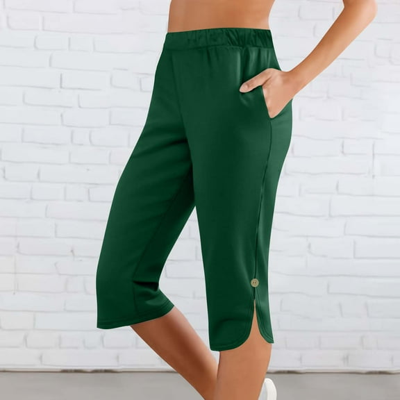 lmcalzta Capri Pants for Women Dressy Casual Stretchy Elastic Waist Lounge Trousers with Pockets