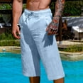 thumbnail image 1 of lmcalzta Capris Pants for Men Linen Summer Drawstring Beach Pants with Pockets Fashion 2025, 1 of 7