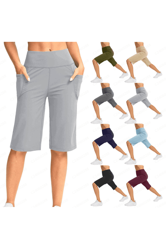 Capris Shorts for Women High Waist Loose Comfy Yoga Pants Summer Beach Workout Athletic Trousers with Pockets