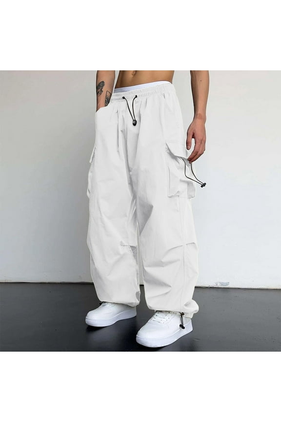 Cargo Pants For Men Baggy Drawstring Elastic Waisted Oversized Joggers With Multi Pockets Lightweight Casual Loose Trousers