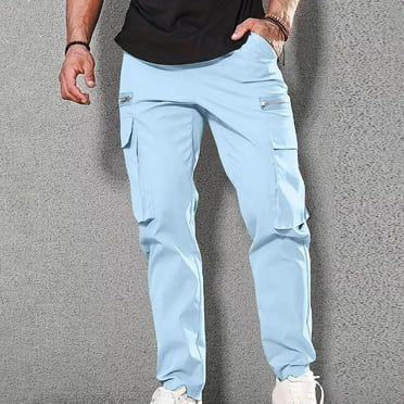 lmcalzta Cargo Pants For Men Straight Leg Elastic Waisted Pants With Zipper Pockets Fashion Casual Outdoor Gym Workout Trousers