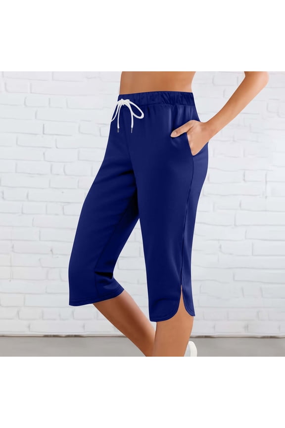 Womens Capris Yoga Pants Loose Workout Joggers Drawstring Sweatpants Lounge Pajama Capris Pants with Pockets