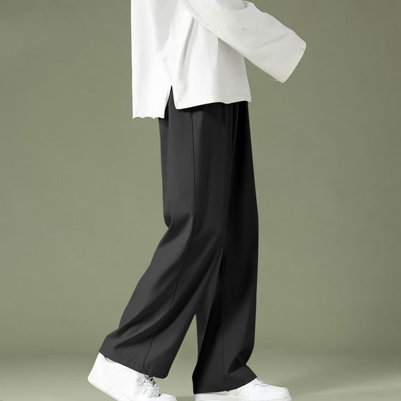 lmcalzta Casual Pants for Men Loose Fitted Elastic Waisted Wide Leg Pant with Pockets Lightweight Comfy Sofy Baggy Trousers