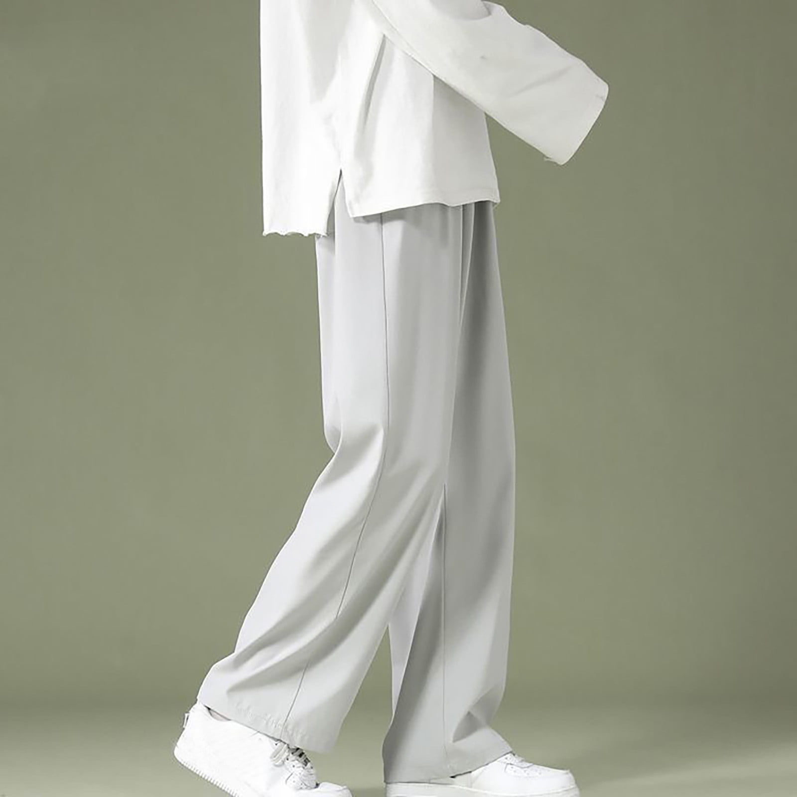 lmcalzta Casual Pants for Men Loose Fitted Elastic Waisted Wide