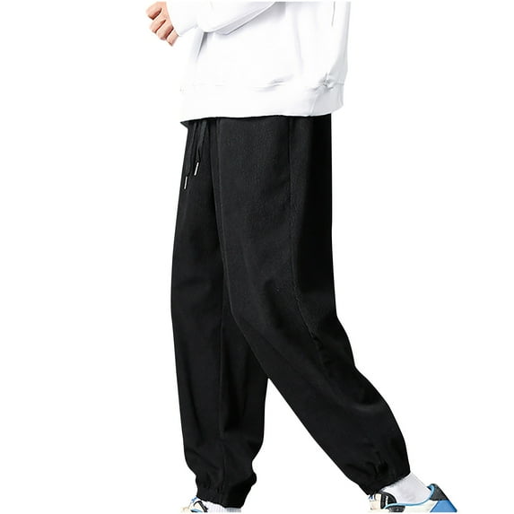 lmcalzta Corduroy Pants For Men Drawstring Elastic Waisted Joggers With Pockets Casual Solid Color Loose Fashion Active Athletic Trousers