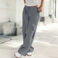 thumbnail image 1 of lmcalzta Cotton Linen Pants for Women Wide Leg Lounge Trousers Drawstring Elastic Waisted Summer Beach Pants, 1 of 5