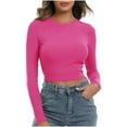 thumbnail image 1 of lmcalzta Crop Tops for Women Long Sleeve Fitted Slim Crew Neck Workout Athletic Casual Fashion T Shirts, 1 of 5