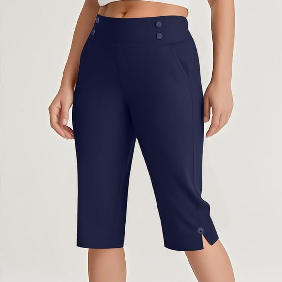 lmcalzta Dress Capri Pants for Women High Waisted Stretch Summer Slacks Golf Dress Work Pants(S-5XL)