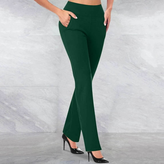 lmcalzta Dress Pants for Womens High Waisted Straight Leg Stretch Business Pants with Pockets Work Office Solid Color Casual Trousers