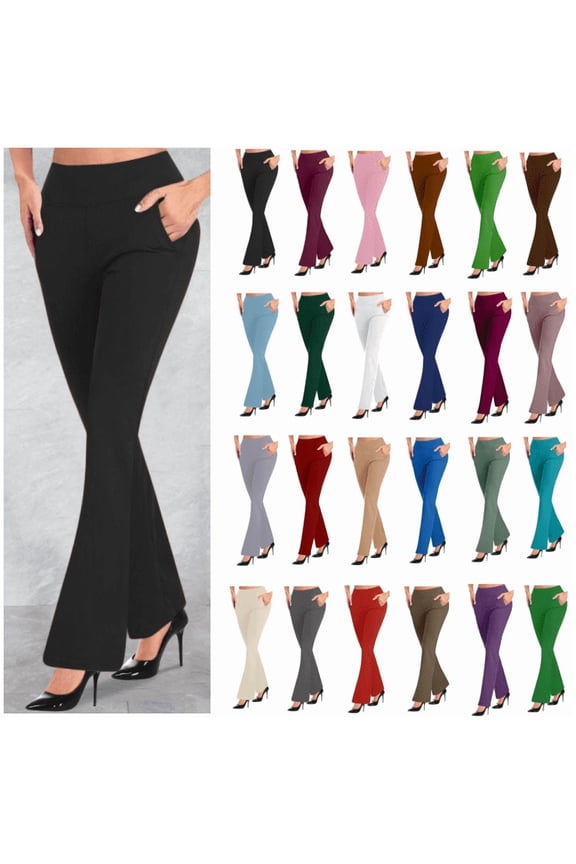Dress Pants for Womens High Waisted Straight Leg Stretch Business Pants with Pockets Work Office Solid Color Casual Trousers