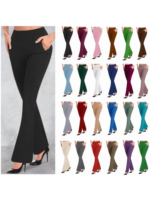 Dress Pants for Womens High Waisted Straight Leg Stretch Business Pants with Pockets Work Office Solid Color Casual Trousers
