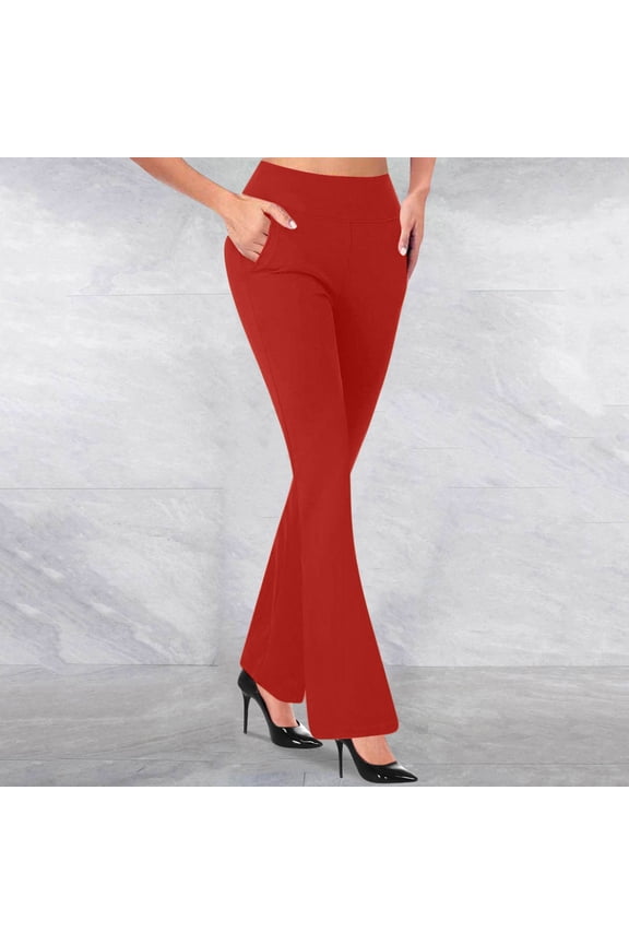 Dress Pants for Womens High Waisted Straight Leg Stretch Business Pants with Pockets Work Office Solid Color Casual Trousers
