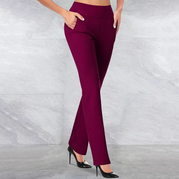 lmcalzta Dress Pants for Womens High Waisted Straight Leg Stretch Business Pants with Pockets Work Office Solid Color Casual Trousers
