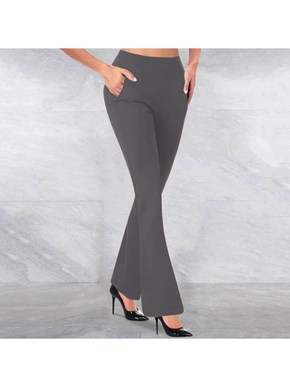 Dress Pants for Womens High Waisted Straight Leg Stretch Business Pants with Pockets Work Office Solid Color Casual Trousers