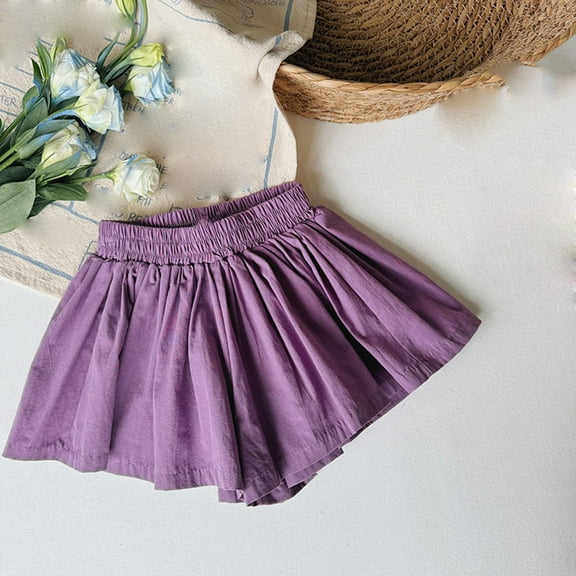 lmcalzta Girls Linen Ruffle Skirts Loose Elastic Waist Casual Cute Summer Beach Skirts for Age 12 Months - 9 Years