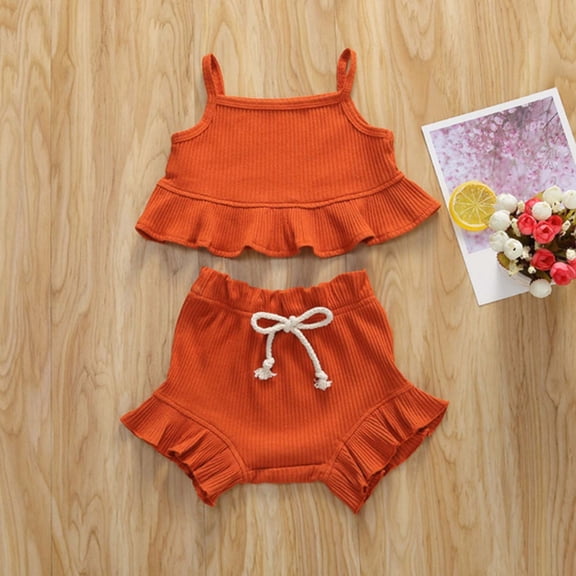 lmcalzta Girls Summer Outfits Spaghetti Strap Cami Shirts and Drawstring Elastic Waist Shorts Summer 2 Piece Sets