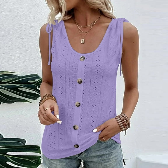 lmcalzta Going out Tank Tops for Women Button Loose Fitting Breathable Sleeveless Shirts Summer Clothes