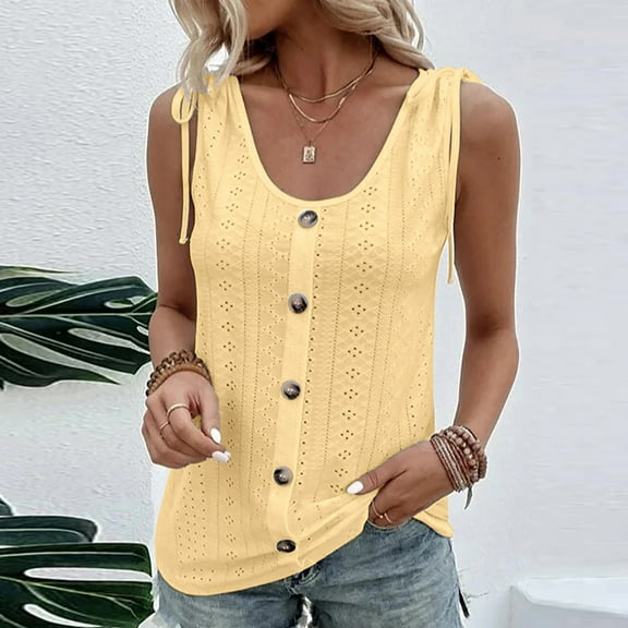lmcalzta Going out Tank Tops for Women Button Loose Fitting Breathable Sleeveless Shirts Summer Clothes