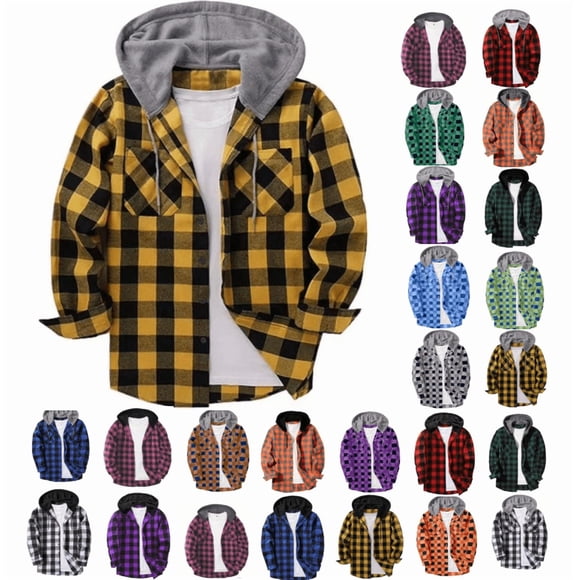 lmcalzta Hoodies for Men Flannel Shirts Button down Casual Plaid Jackets for Men Long Sleeve Stylish with Pockets