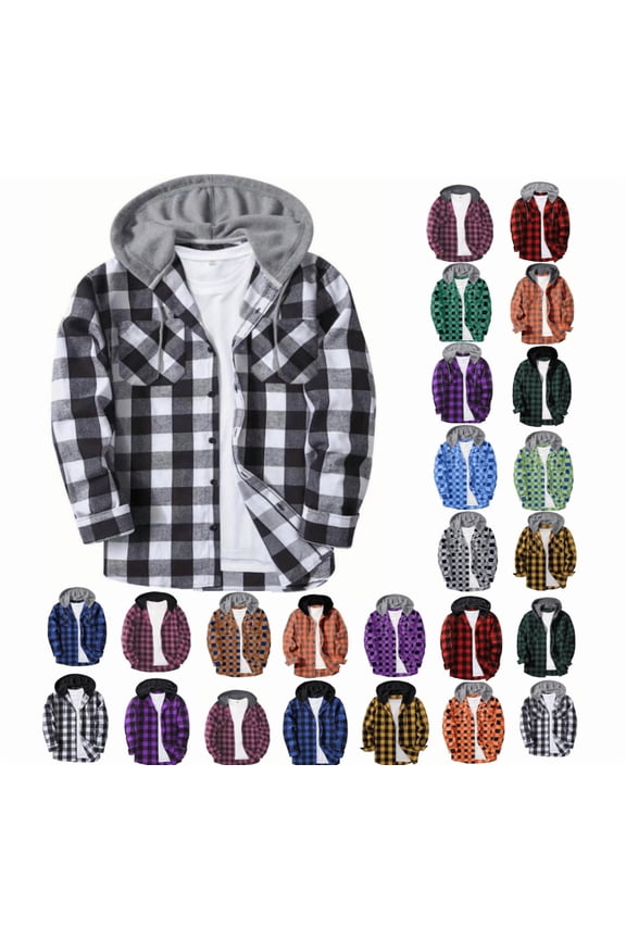 Hoodies for Men Flannel Shirts Button down Casual Plaid Jackets for Men Long Sleeve Stylish with Pockets