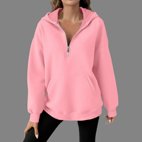 lmcalzta Hoodies for Women 1/4 Zip Oversized Sweatshirts Fleece Jacket Fall Winter Coat Fashion