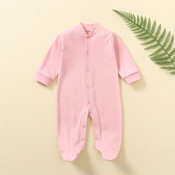 lmcalzta Infant Clothes for Boys Girls Baby Rompers Button up Cotton Bodysuits Fall Winter Solid Color Casual Newborn Jumpsuits