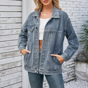 lmcalzta Jean Jacket Women Button up Casual Long Sleeve Fall Trendy 2024 Denim Jackets with Pockets
