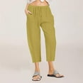 thumbnail image 1 of lmcalzta Linen Capri Pants Women Drawstring Mid Waisted Straight Leg Loose Fitting Pants with Pockets, 1 of 5