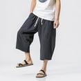thumbnail image 1 of lmcalzta Linen Capris for Men Drawstring Baggy Lightweight Sweatpants Summer Beach Trousers, 1 of 5