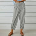 thumbnail image 1 of lmcalzta Linen Pants Womens Elastic Waisted Straight Leg Pants with Pockets Casual Loose Summer Fall Beach Solid Color Trousers, 1 of 1