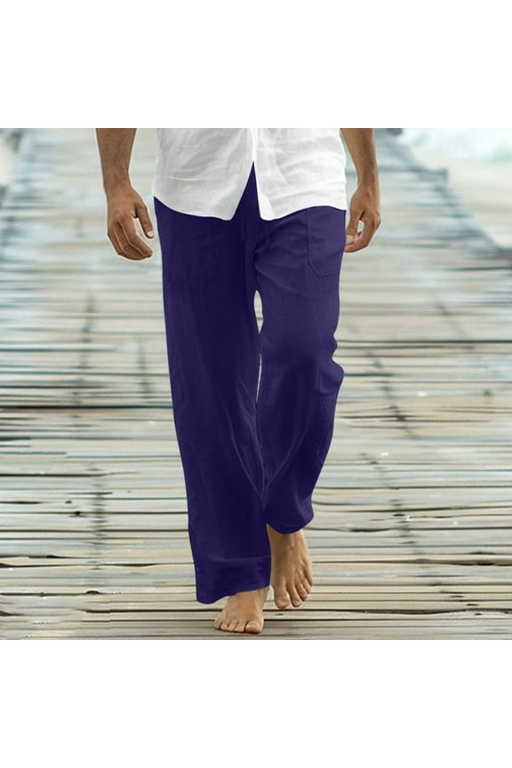 Linen Pants for Men Casual Lightweight Stretch Beach Pants Summer Drawstring Elastic Waisted Trousers