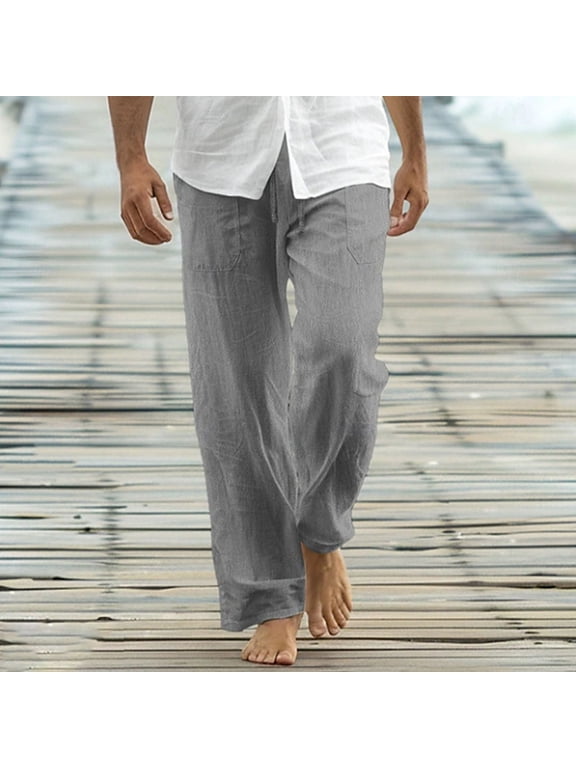 Linen Pants for Men Casual Lightweight Stretch Beach Pants Summer Drawstring Elastic Waisted Trousers