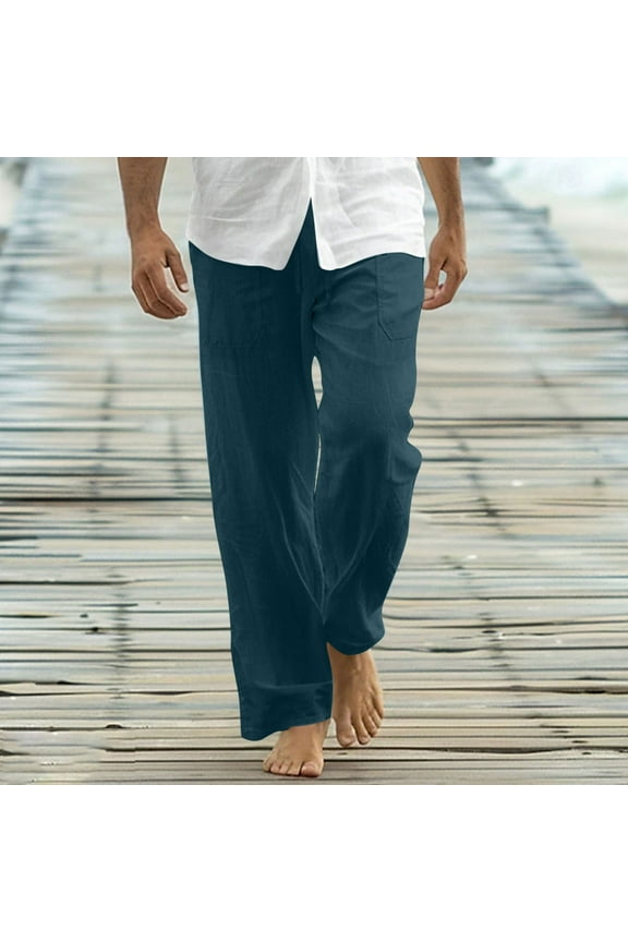 Linen Pants for Men Casual Lightweight Stretch Beach Pants Summer Drawstring Elastic Waisted Trousers