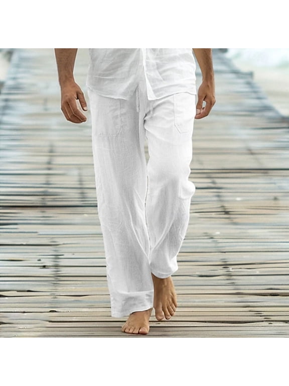 Linen Pants for Men Casual Lightweight Stretch Beach Pants Summer Drawstring Elastic Waisted Trousers
