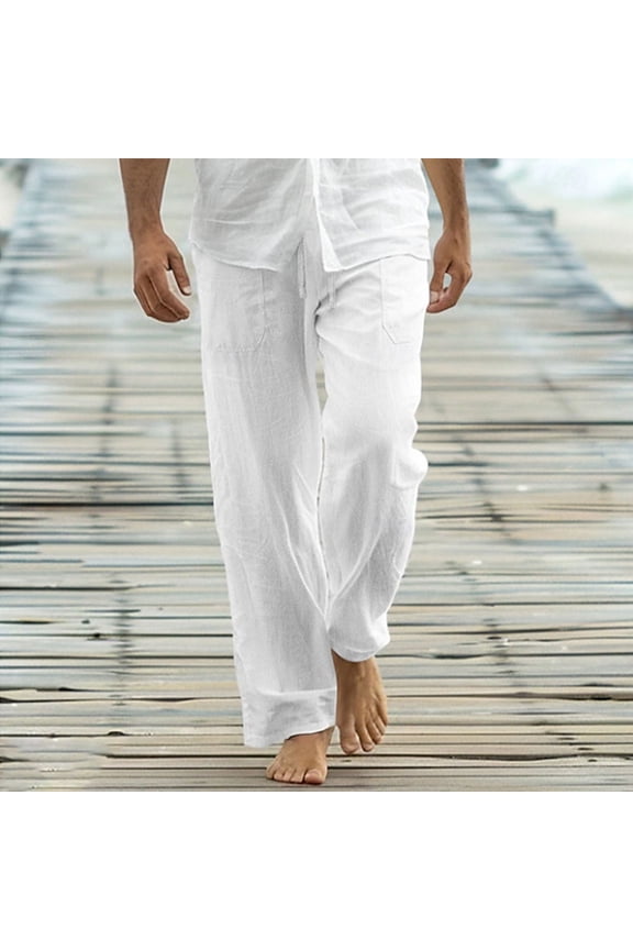 Linen Pants for Men Casual Lightweight Stretch Beach Pants Summer Drawstring Elastic Waisted Trousers