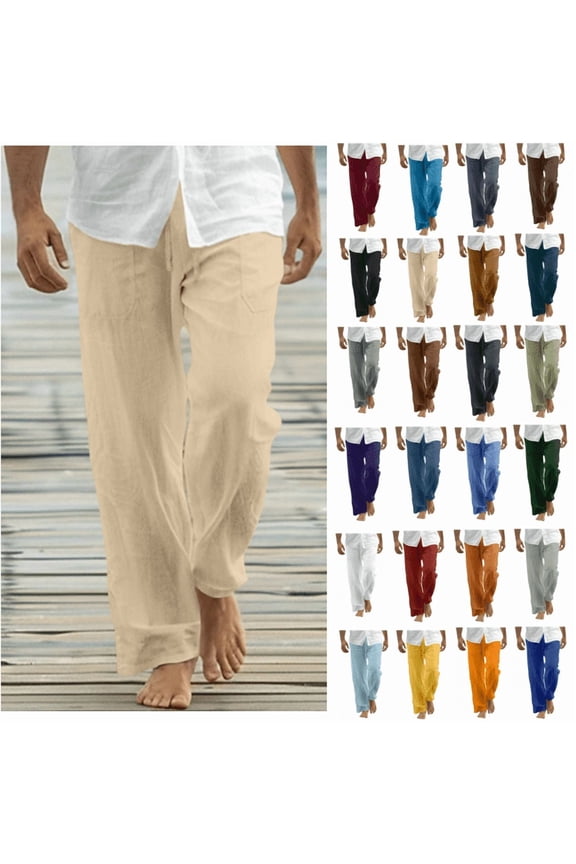 Linen Pants for Men Casual Lightweight Stretch Beach Pants Summer Drawstring Elastic Waisted Trousers