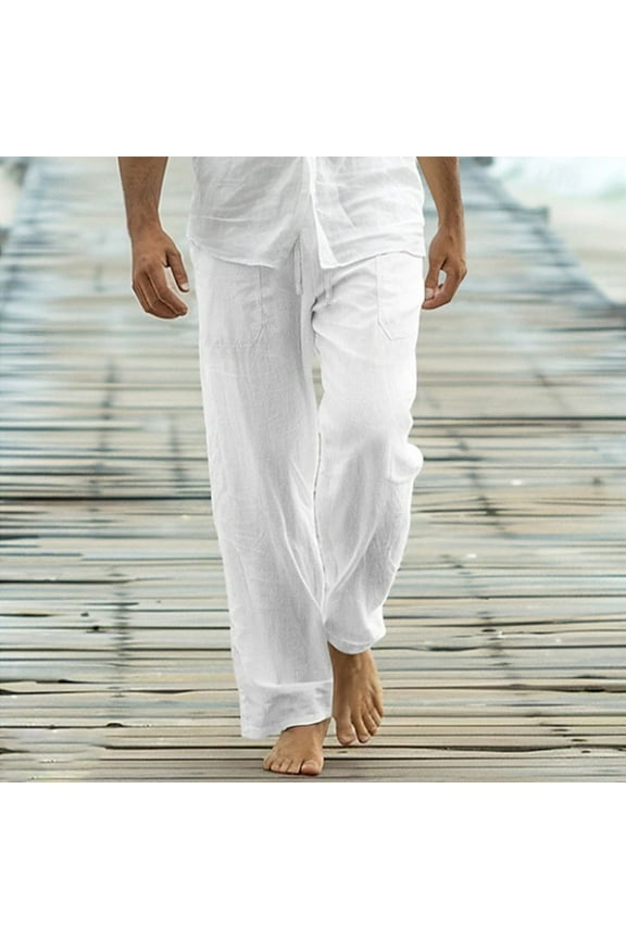 Linen Pants for Men Casual Lightweight Stretch Beach Pants Summer Drawstring Elastic Waisted Trousers