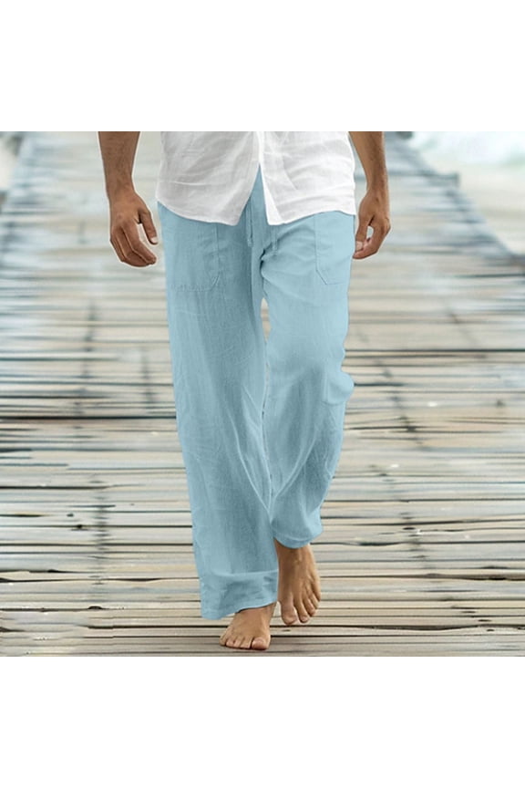 Linen Pants for Men Casual Lightweight Stretch Beach Pants Summer Drawstring Elastic Waisted Trousers