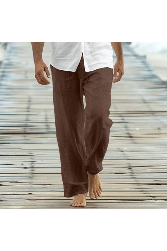 Linen Pants for Men Casual Lightweight Stretch Beach Pants Summer Drawstring Elastic Waisted Trousers