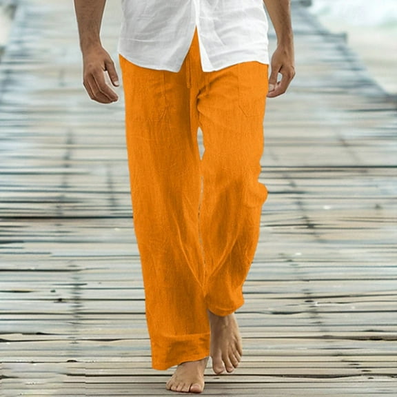 lmcalzta Linen Pants for Men Casual Lightweight Stretch Beach Pants Summer Drawstring Elastic Waisted Trousers