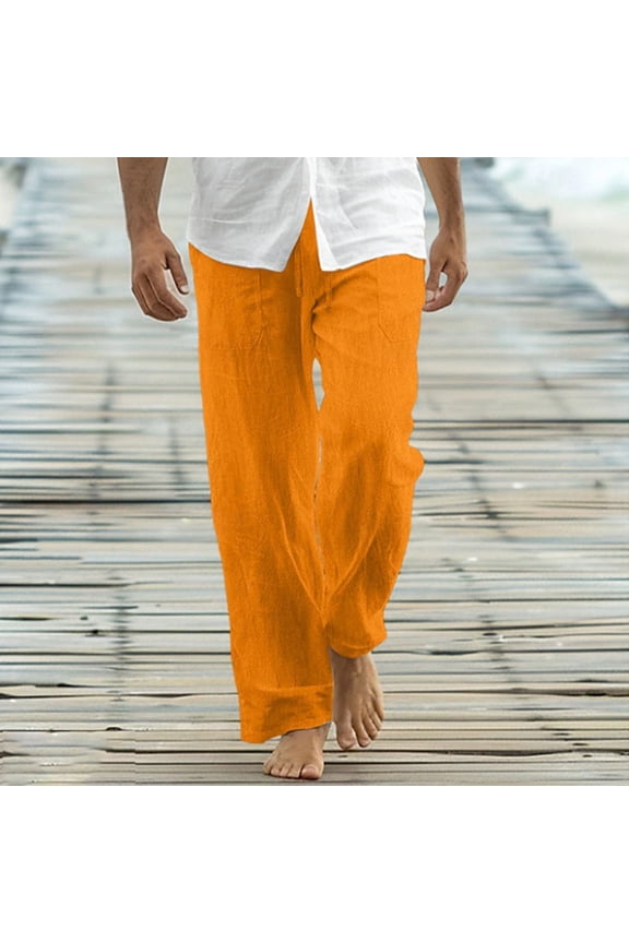 Linen Pants for Men Casual Lightweight Stretch Beach Pants Summer Drawstring Elastic Waisted Trousers