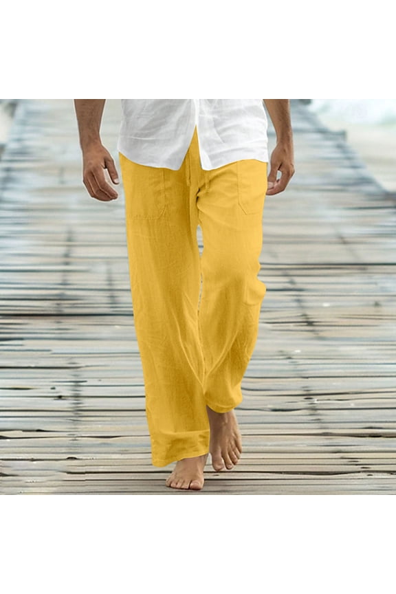 Linen Pants for Men Casual Lightweight Stretch Beach Pants Summer Drawstring Elastic Waisted Trousers
