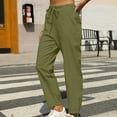 thumbnail image 1 of lmcalzta Linen Pants for Women Drawstring Elastic Waisted Straight Leg Pants with Pocket Fall Solid Color Casual Trousers, 1 of 7