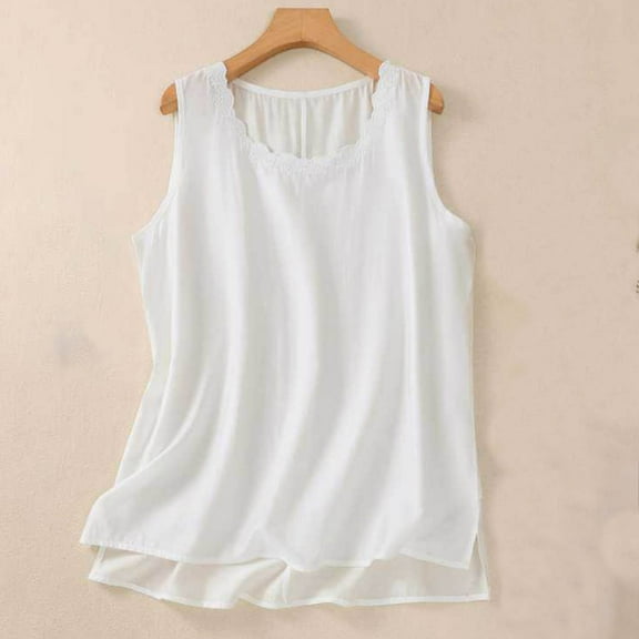 lmcalzta Linen Tank Tops for Women Crew Neck Loose Fitting Sleeveless T Shirts Summer Beach Vacation Tees