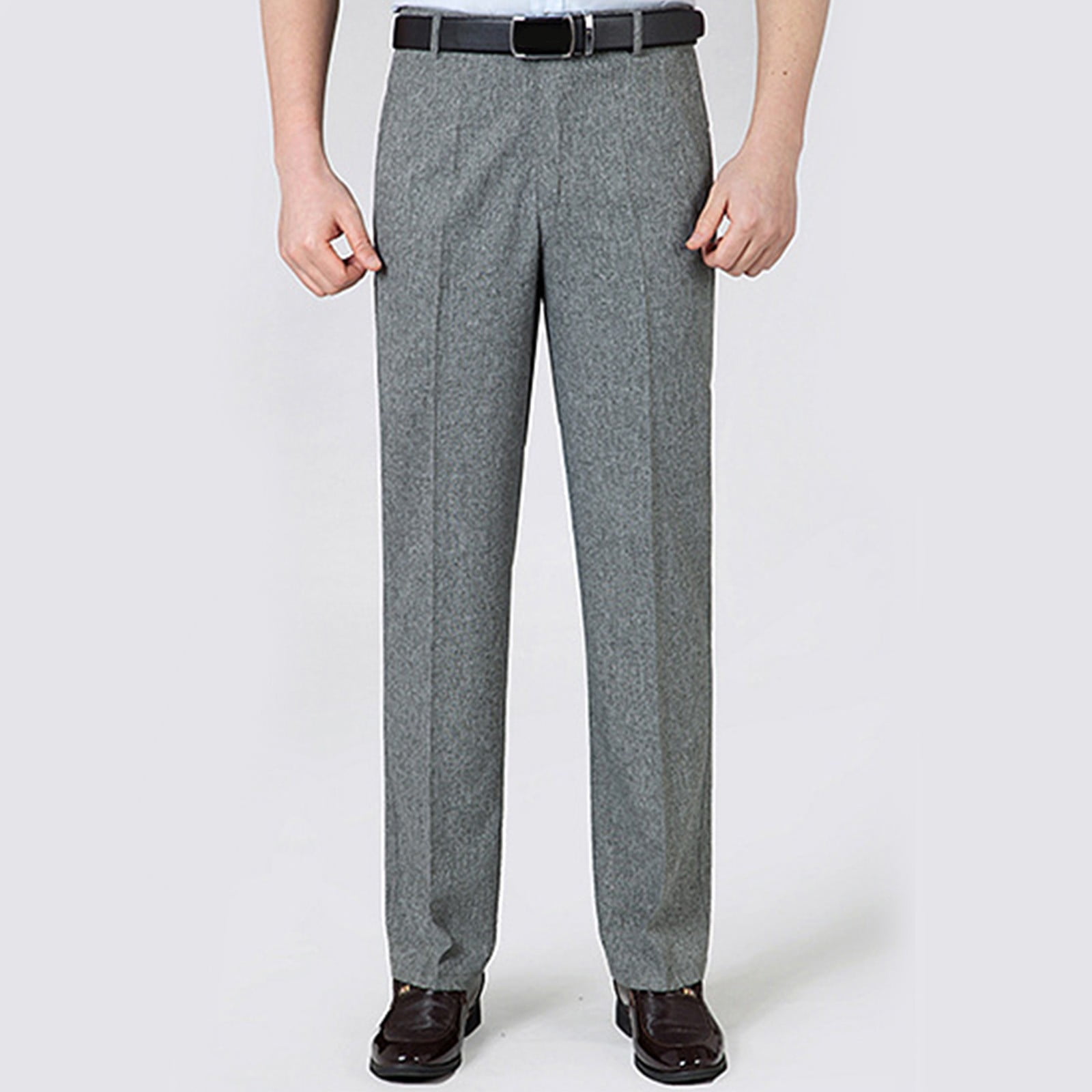 lmcalzta Men Linen Dress Pants Expandable Waist Straight Leg Pleated ...